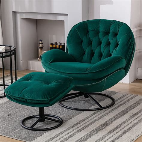 Cnanxu Mid Century Modern Accent Chair With Ottoman Velvet