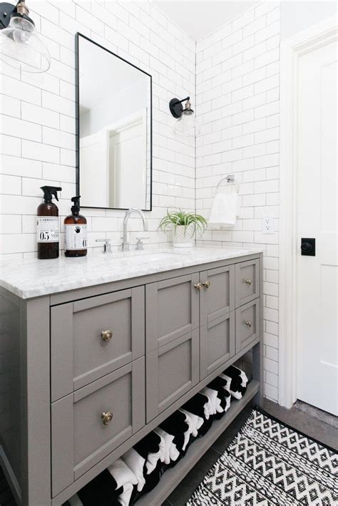 Open bathroom vanity can be a nice idea for your master bathroom too. 12 Bathrooms With Gray Cabinets That Will Melt Your Stress ...