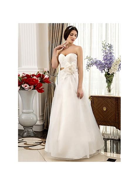 Sweetheart Floor Length Organza Lace Wedding Dress