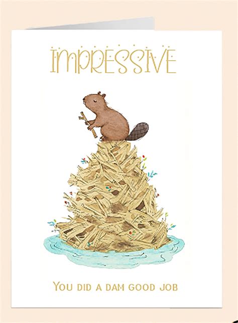 Dam Good Job Pun Greeting Card Beaver Dam Pun Funny Laugh