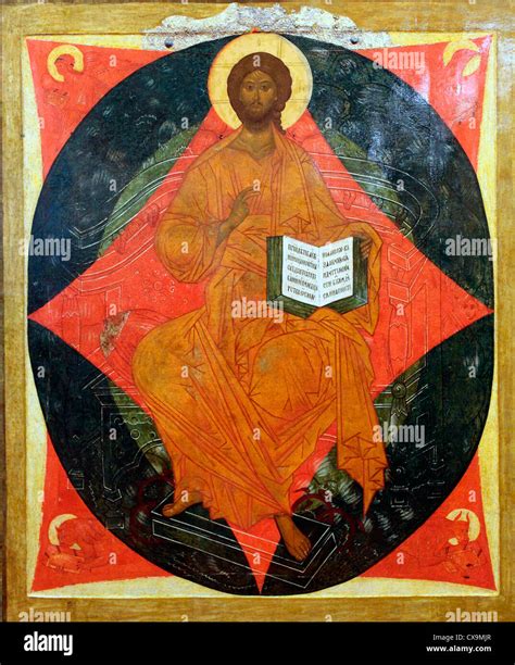 Christ In Majesty 16th Century Icon In City Museum Veliky Novgorod