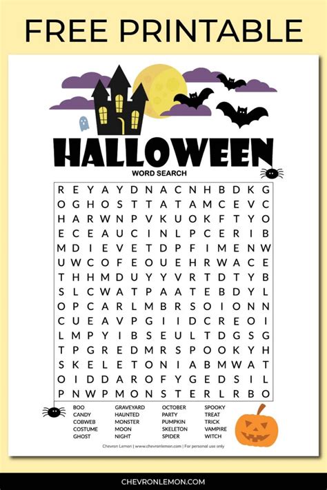 Free Printable Halloween Word Search Puzzle Chevron Lemon