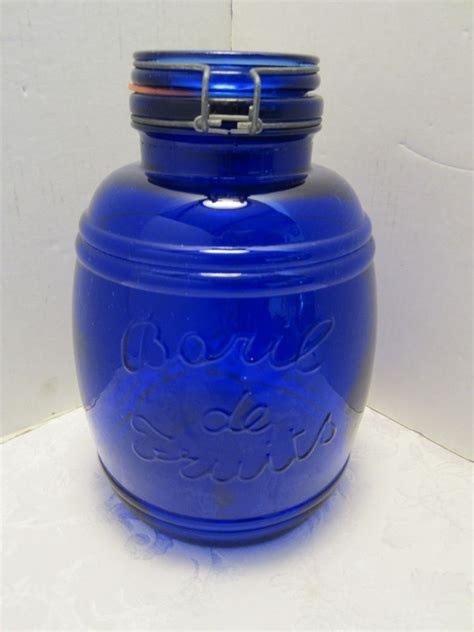 Vintage Cobalt Blue Glass Baril De Fruits 10 5 Apothecary Jar W Lid Italy Himmelblau