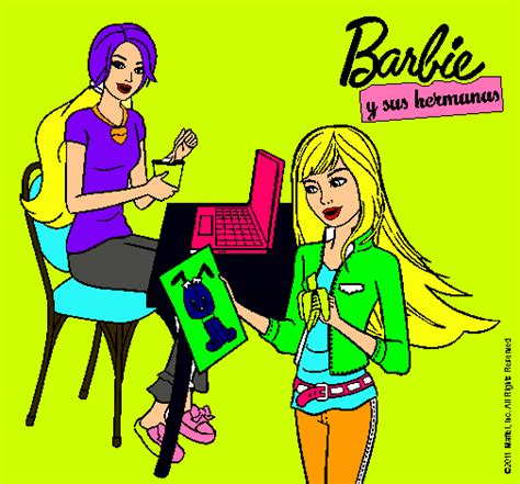 Dibujo de Barbie y su hermana merendando pintado por Qwer en Dibujos net el día a