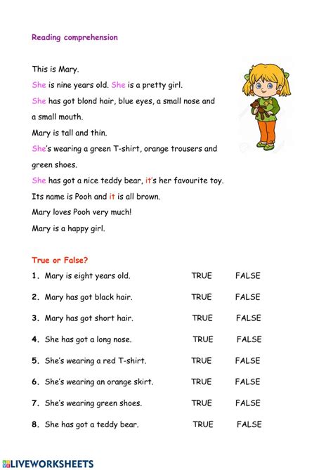 Reading Comprehension For Kids Worksheet Edd