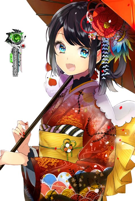 Kimono Girl Mega Kawaiii Red New Year 2017 Render Ors Anime Renders