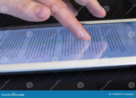 Closeup Scrolling Finger Touching Tablet Stock Image Image Of