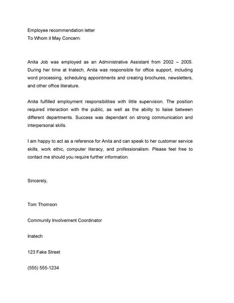 Employee Letters Of Recommendation Letter Of Recommendation Employee Recommendation Letter