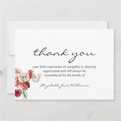 Funeral Bereavement Watercolor Poppies Thank You Zazzle