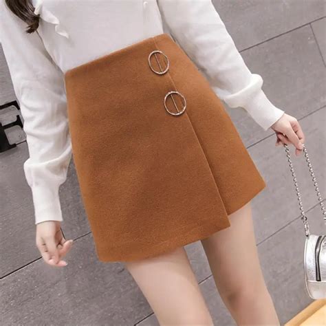 autumn winter spring women skirt high waist woolen skirt fashion female vintage above knee mini