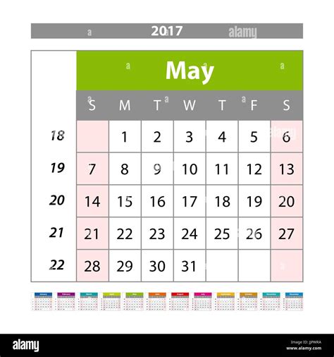 May 2017 Wall Monthly Calendar For 2017 Year Vector Design Print