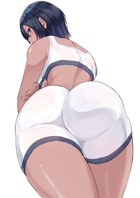 Miyamoto Issa Original 1girl Ass Ass Focus Bare Shoulders Bike Shorts Black Hair Blue