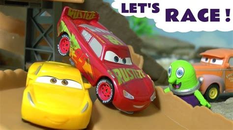 cars mcqueen and the hot wheels superhero cars in let s race races for k toy car disney