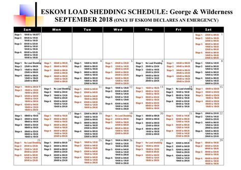 Eskom will communicate if there is a change. September Load shedding schedule - The Gremlin | George News