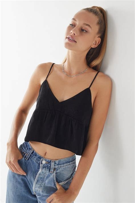 Uo Satin Babydoll Cropped Cami Camisole Top Cropped Cami Fashion