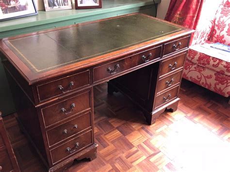 Antique Wooden Desk With Green Leather Top In Chichester West Sussex