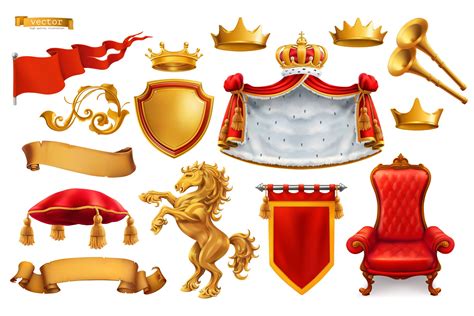 Heraldic Set Award Royal Crown Queen King Symbol Vector 350179