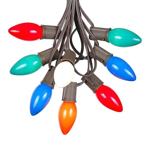 100 Multi Colored Ceramic C9 Vintage Christmas Light Set On Brown Wire