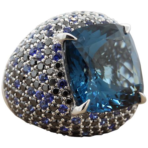 14w blue topaz sapphire and diamond large cocktail ring at 1stdibs