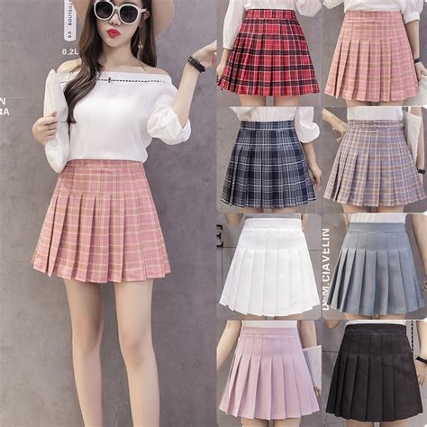 17 Color Solid Print High Waist School Skirt 2020 Plisowana Spodnica
