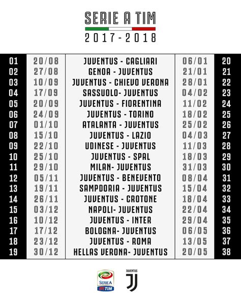 Complete table of serie a standings for the 2017/2018 season, plus access to tables from past seasons and other football leagues. Juventus Fixtures 2017/18 announced -Juvefc.com