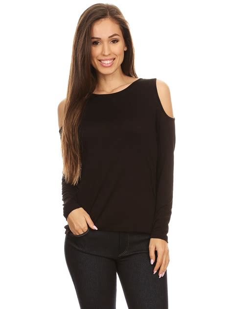 Style Clad Women S Long Sleeve Cold Shoulder Knit Top Black Small
