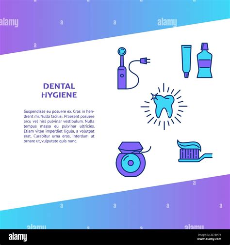 Dental Hygiene Banner Template In Colored Line Style Teeth Care And