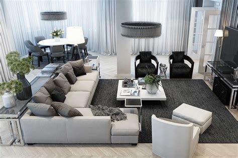 Beautiful Monochromatic Grey Modern Style Living Room Decor With Extra