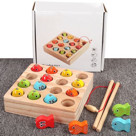 Baby Educational Toys Magnetic Wooden Fishing Toys Set Fish Game