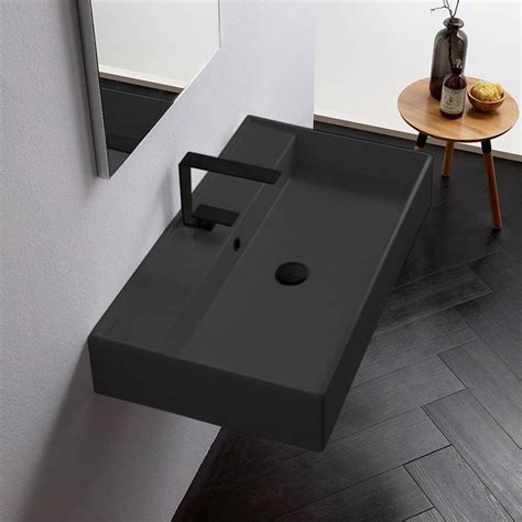 Modern Design Rectangular Matte Black Ceramic Sink With Overflow