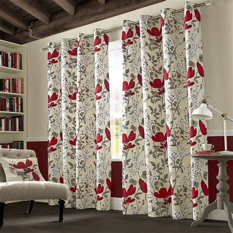 Poppyfield Red Lined Eyelet Curtains | Dunelm | Curtains, Floral
