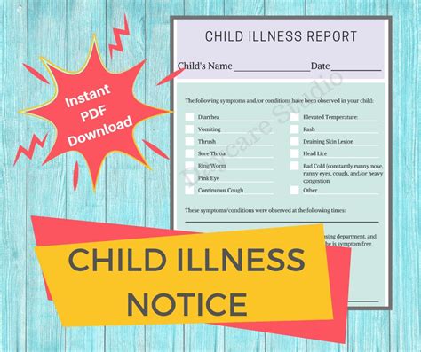 Child Illness Notice Daycare Printable Child Sick Report Etsy España