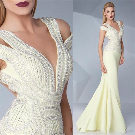 Luxury Evening Dresses 2016 Pearls Beaded Mermaid Formal Evening Gowns