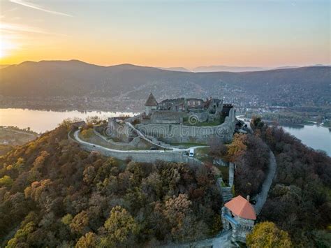 Hungary The Historical Visegrad Castle Near Danube River From Drone
