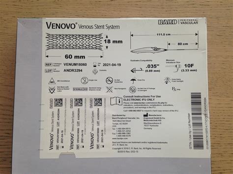 New Bard Venum18060 Venovo Venous Stent System X Disposables