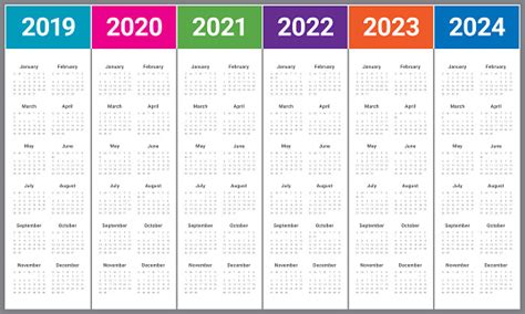 Download the following calendars for free to print at home or at work. Year 2019 2020 2021 2022 2023 2024 Calendar Vector Design ...