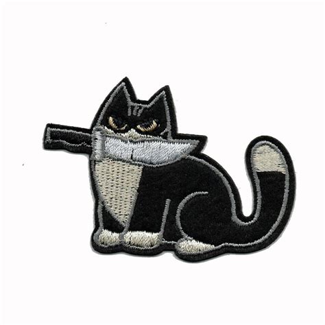 Evil Tuxedo Cat With Knife Iron On Patch 1 34 X 2 12 Goth Punk Emo Etsy