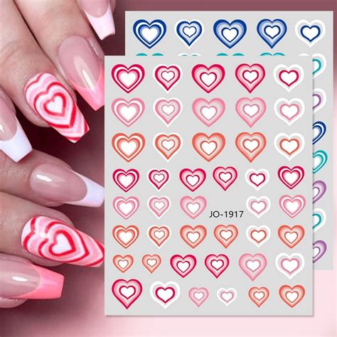 3d Pinkblue Hollow Heart Nail Sticker Self Adhesive Transfer Love