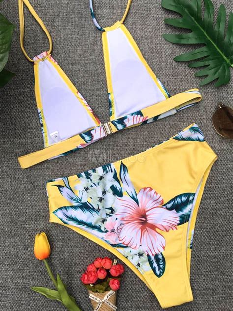 Bikini Badeanzug Mit Hoher Taille Und Blumendruck Halfter