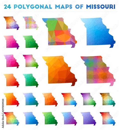 Set Of Vector Polygonal Maps Of Missouri Bright Gradient Map Of Us