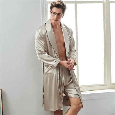 Xifenni Sexy Silk Man Sleeping Robe Shorts Sets Spring New Satin Silk Sleepwear Male Long Sleeve