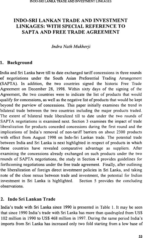 Indo Sri Lankan Trade And Investment Linkages With Special Reference