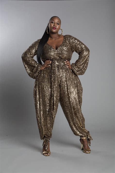 Gold Sequin Jumpsuit W Ankle Ties Jibri In 2021 Plus Size Sequin