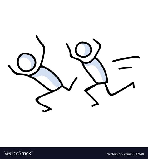 Cute Stick Figures Running For Exercise Lineart Vector Image