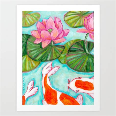 Koi Fish In Lotus Lily Pad Pond Painting By Tascha Parkinson Art Print