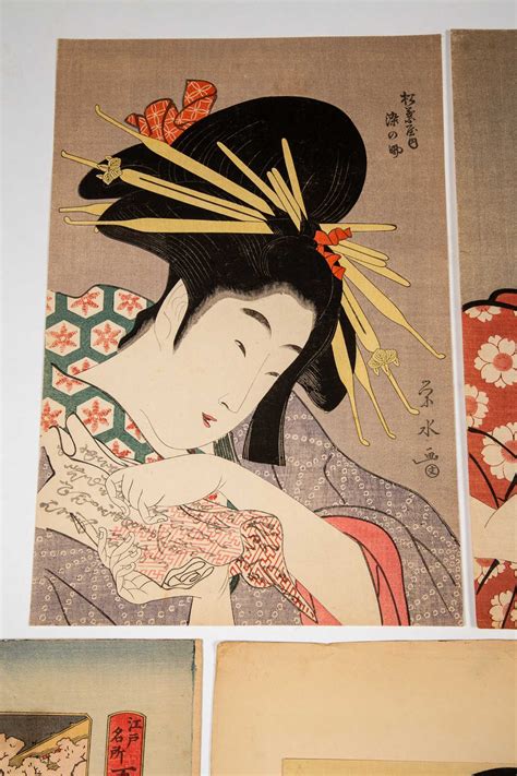 Five Vintage Japanese Block Prints Of Women