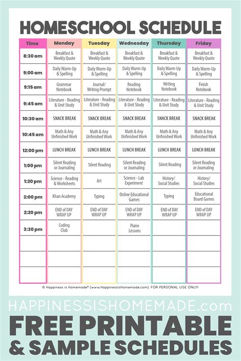 Daily Homeschool Schedule Samples Happiness Is Homemade