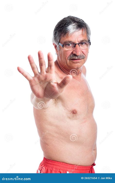 Naked Senior Man Gesturing Stop Stock Images Image