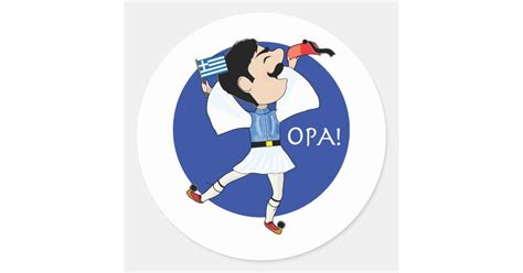 Greek Evzone Dancing With Flag Opa Classic Round Sticker Zazzle