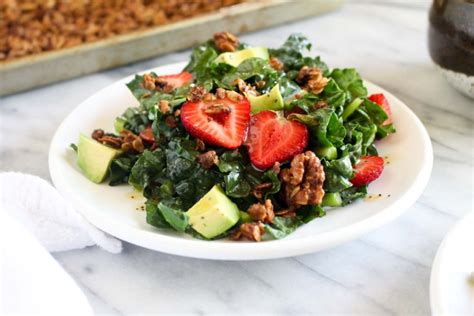 Kale Avocado Salad Recipe With Strawberry And Savory Granola
